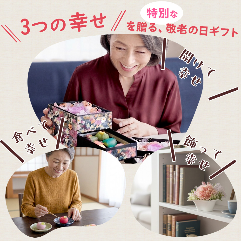 敬老の日 プリザーブドフラワー＆和菓子セット「縁雫（えにしずく