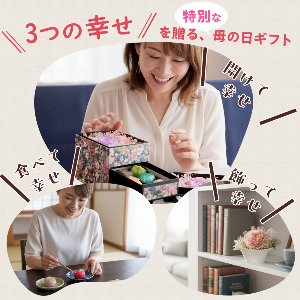 母の日 和風プリザーブドフラワー＆和菓子セット「縁雫（えにしずく