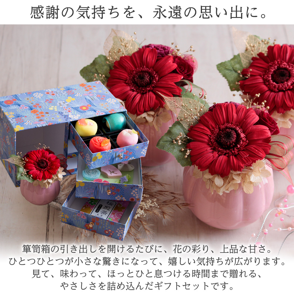 母の日 和風プリザーブドフラワー＆和菓子セット「縁雫（えにしずく