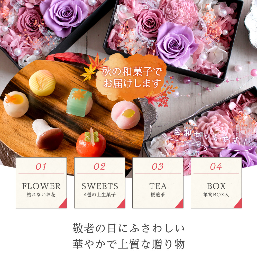 プリザーブドフラワー＆ひとくち上生菓子セット「麗日（れいじつ