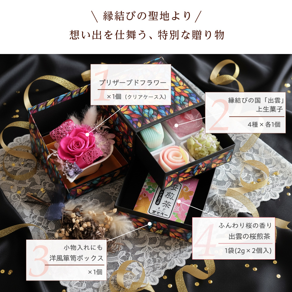 母の日 和風プリザーブドフラワー＆上生菓子セット「四季穂（しき