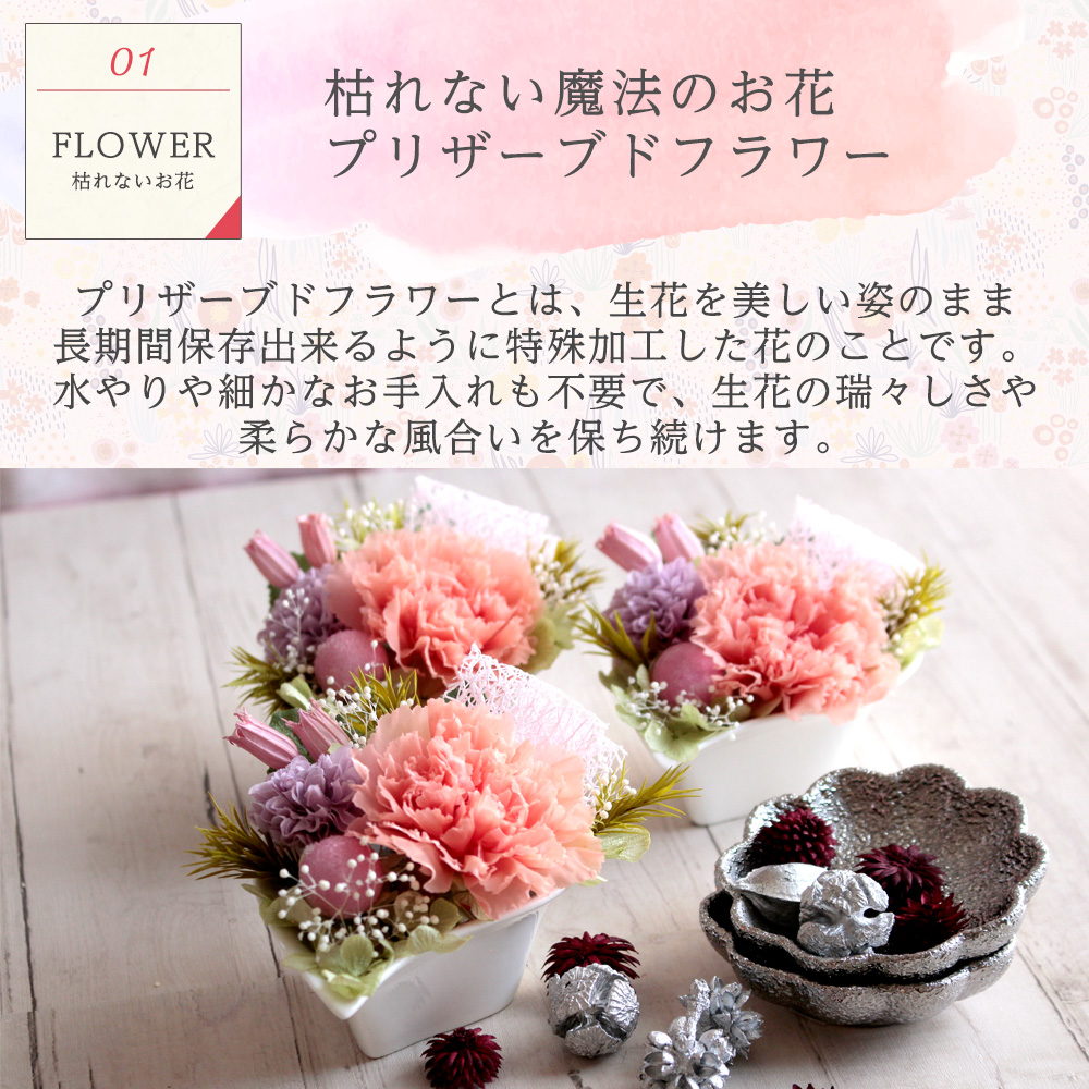 母の日 和風プリザーブドフラワー＆上生菓子セット「旬麗（ときうらら