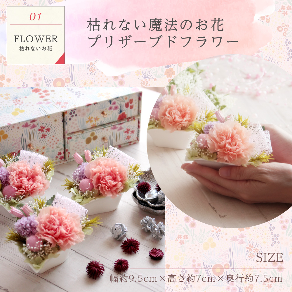 母の日 和風プリザーブドフラワー＆上生菓子セット「旬麗（ときうらら