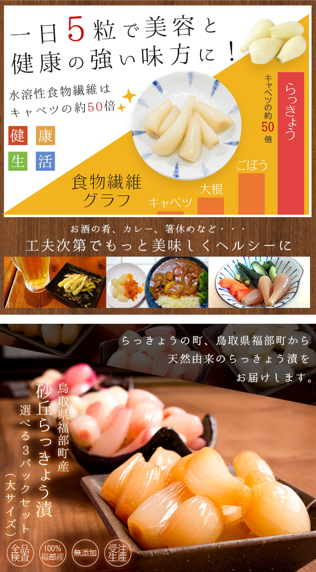 砂丘らっきょう漬け 鳥取県福部町産 選べる3パックセット（大サイズ